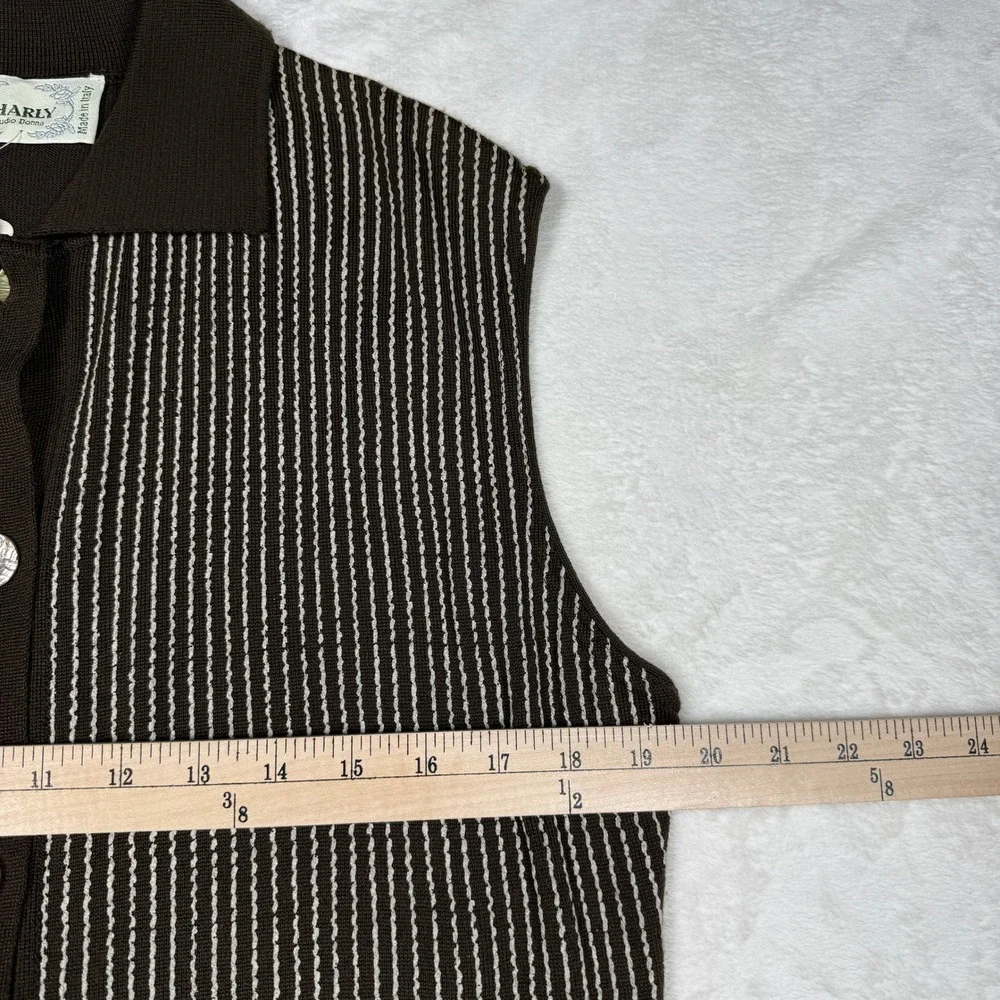 VTG deadstock Charly Studio Donna Knit Vest Brown Pinstripe Italy *Flaw‎